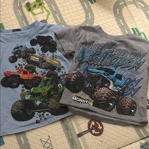 Monster Truck Kids Short Sleeve T-Shirts - Blue & Gray